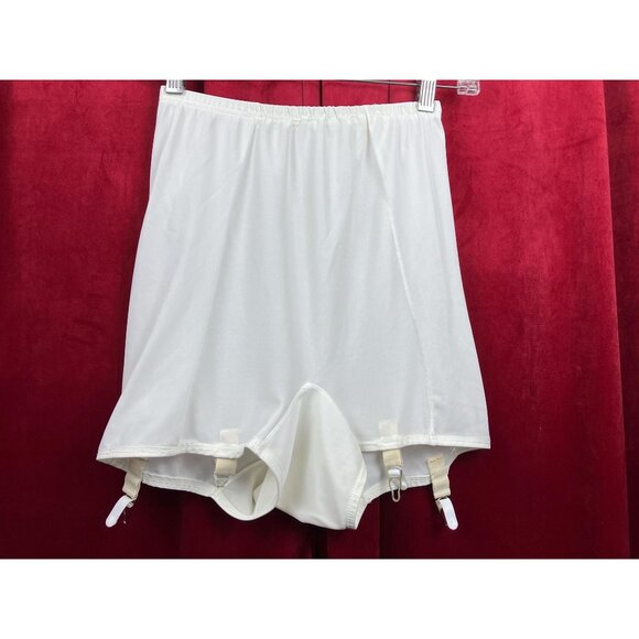 Fits up to 32 waist vintage, granny panty high waist attached garters  White nyl - Picture 1 of 2